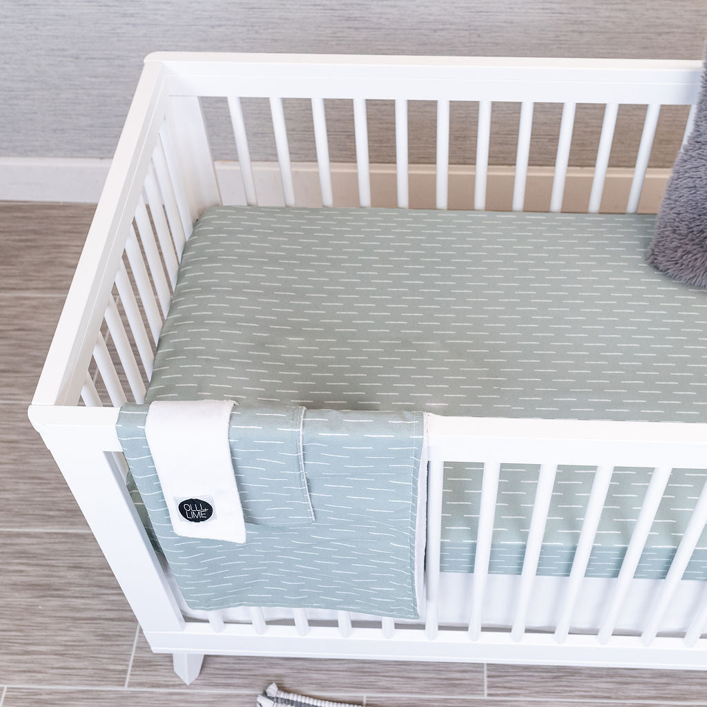 Baby Fingers in Chalk - Deluxe Nursery Bedding Set - White Dashes on Slate - Olli+Lime